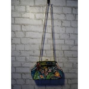 Anuschka Jungle Safari Hand Painted Leather Clasp Shoulder Purse NEW